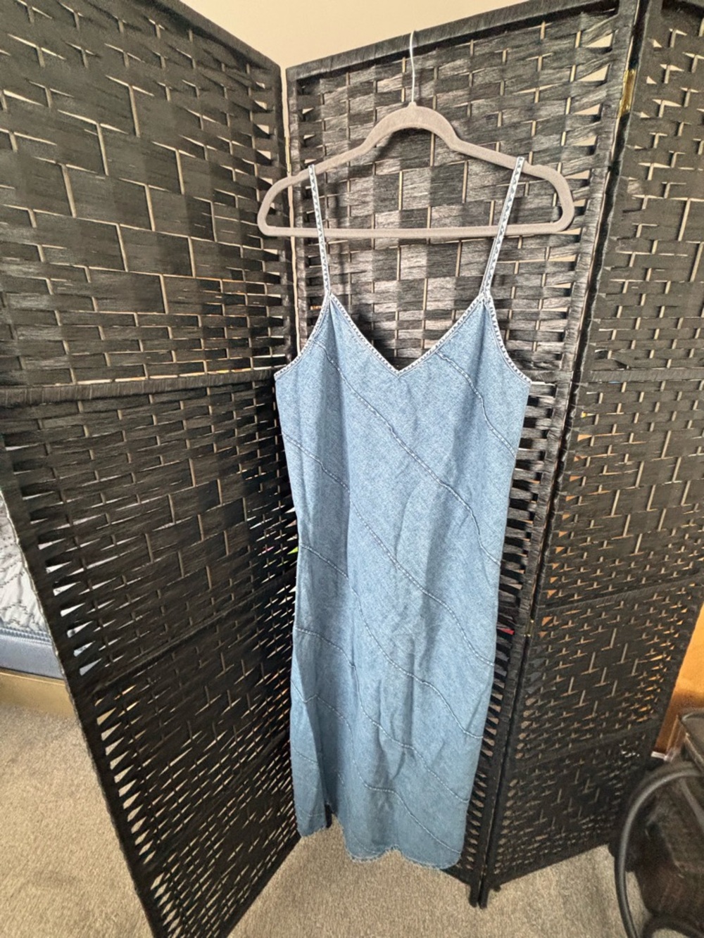Zara Light Blue Strapless Chambray Denim Slip Dress